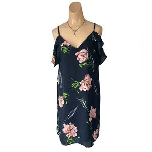 Love Fire l Large Blue Floral Cold Shoulder Dress Women M